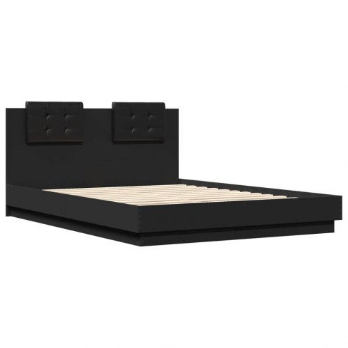Sengeramme med sengegavl 150x200 cm konstrueret træ sort