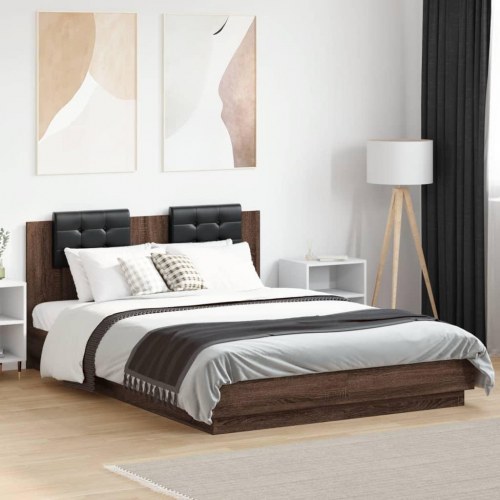 Sengeramme med sengegavl 120x200 cm konstrueret træ brunt eg