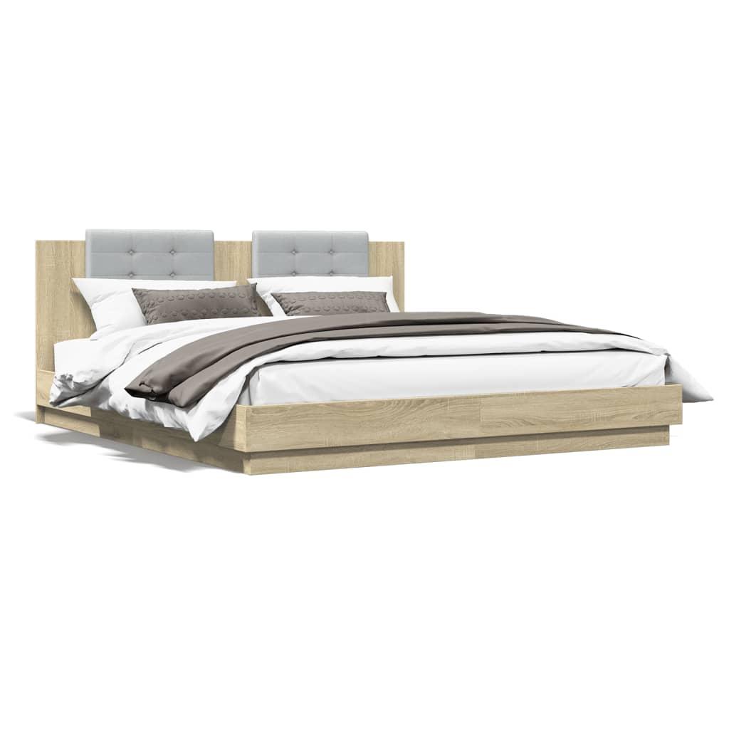Sengeramme med sengegavl 160x200 cm konstrueret træ sonoma-eg