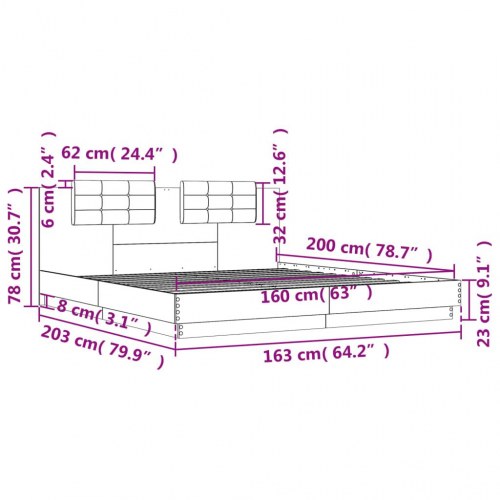 Sengeramme med sengegavl 160x200 cm konstrueret træ sonoma-eg