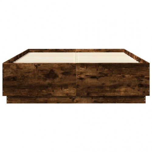Sengeramme med LED-lys 120x200 cm - røget eg