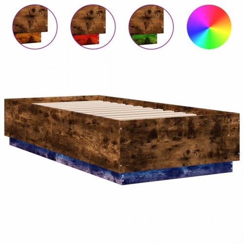 Sengeramme med LED-lys 90 x 200 cm - røget egetræ