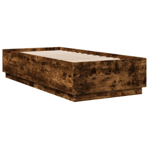 Sengeramme med LED-lys 90 x 200 cm - røget egetræ