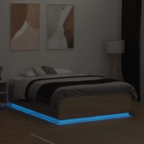 Sengeramme med LED-lys 140 x 190 cm - sonoma-eg