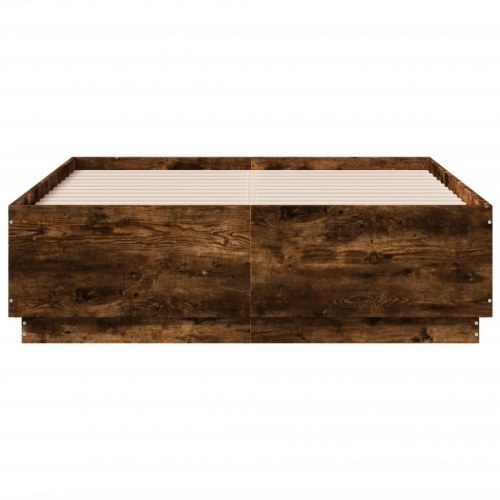 Sengeramme med LED-lys 120 x 190 cm - røget egetræ