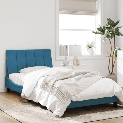 Sengeramme Hanko med LED 100 x 200 cm - blå velour