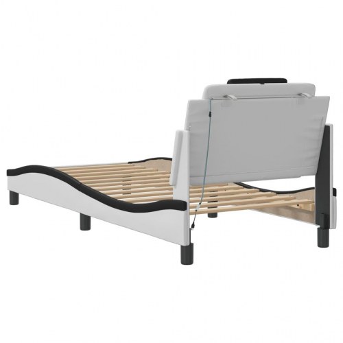 Sengeramme med LED og sengegavl Viana 90x190 cm - hvid og sort