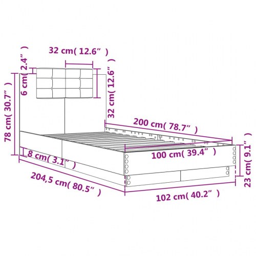 Sengeramme med sengegavl 100 x 200 cm - brunt eg