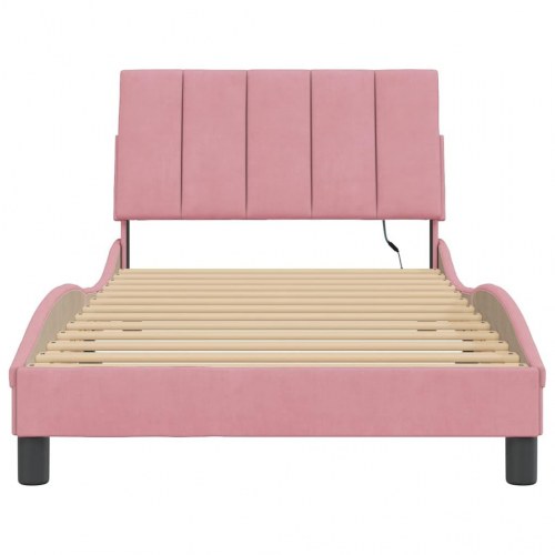 Sengeramme med LED Hanko 100 x 200 cm - pink velour