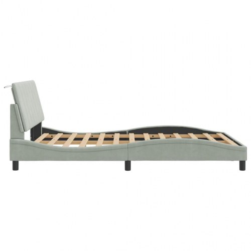 Sengeramme Hanko med LED uden madras 140 x 190 cm - lysegrå velour
