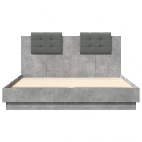 Sengeramme med sengegavl 120x200 cm konstrueret træ betongrå