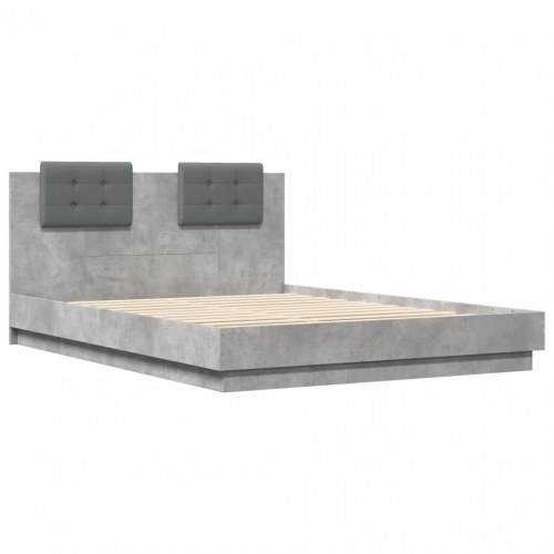 Sengeramme med sengegavl 140x200 cm konstrueret træ betongrå