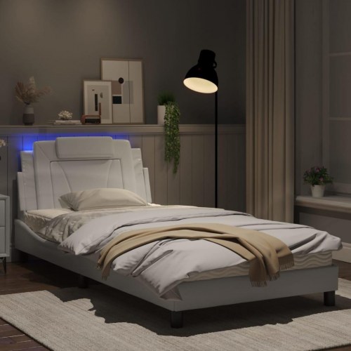 Sengeramme Viana med LED og sengegavl - hvid, 100 x 200 cm, uden madras