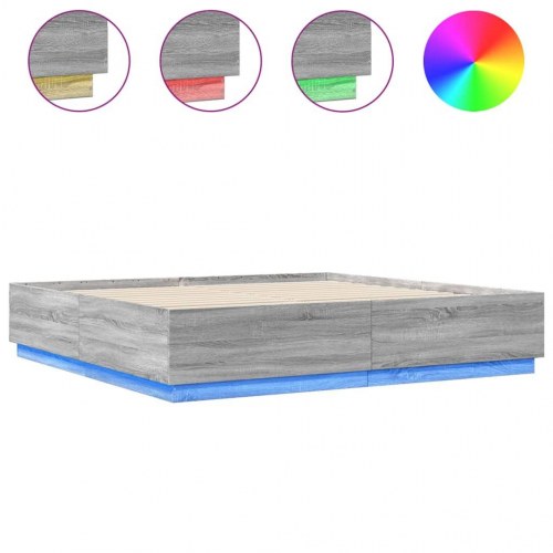 Sengeramme med LED-lys 200 x 200 cm - grå sonoma-eg