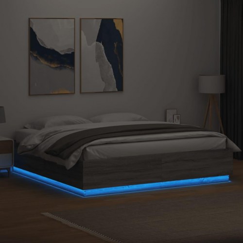 Sengeramme med LED-lys 200 x 200 cm - grå sonoma-eg