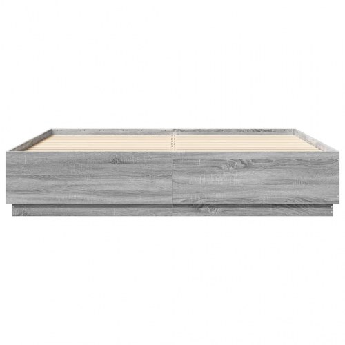 Sengeramme med LED-lys 200 x 200 cm - grå sonoma-eg