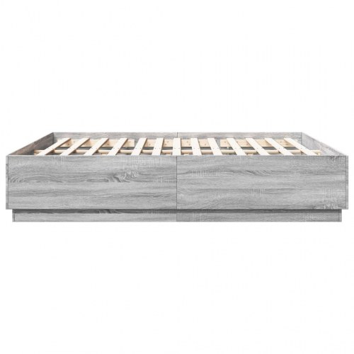 Sengeramme med LED-lys 200 x 200 cm - grå sonoma-eg