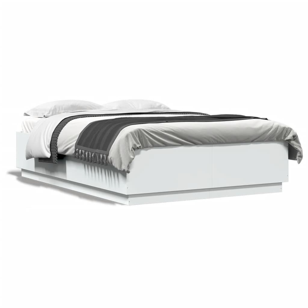 Sengeramme med LED-lys 160x200 cm konstrueret træ hvid