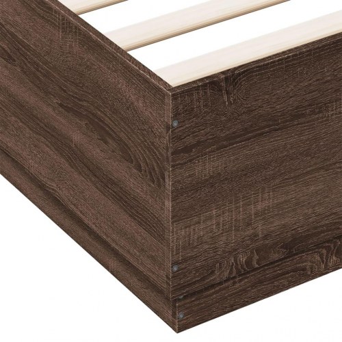 Sengeramme med LED-lys 120×200 cm - konstrueret træ i brun eg