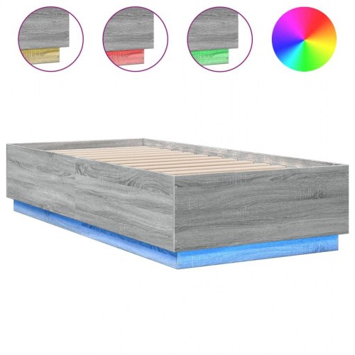 Sengeramme med LED-lys 100 x 200 cm - grå sonoma-eg
