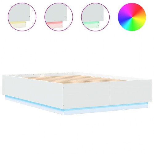 Sengeramme med LED-lys 120x200 cm konstrueret træ hvid