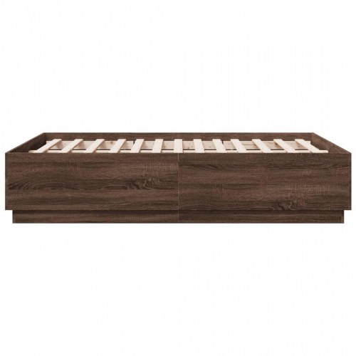 Sengeramme med LED-lys 140 x 190 cm - brun egetræ