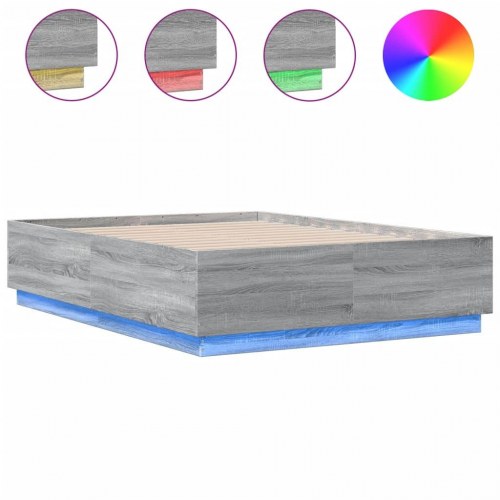 Sengeramme med LED-lys 120 x 190 cm - grå sonoma-eg