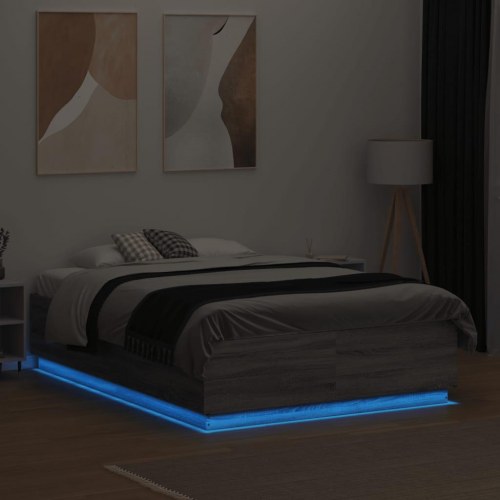 Sengeramme med LED-lys 120 x 190 cm - grå sonoma-eg