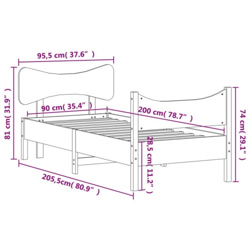 Sengeramme i massivt fyrretræ 90 x 200 cm - uden madras