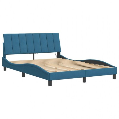 Sengeramme med LED Hanko 140 x 190 cm - blå velour