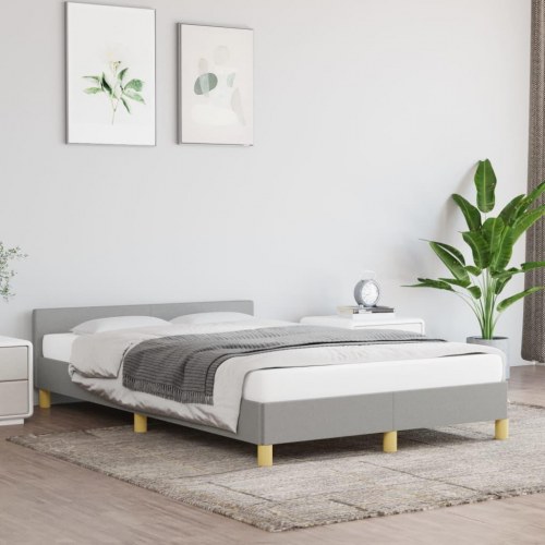 Sengeramme med sengegavl 120x190 cm - stof, lysegrå