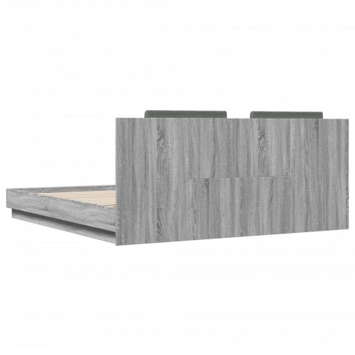 Sengeramme med sengegavl 160x200 cm konstrueret træ grå sonoma