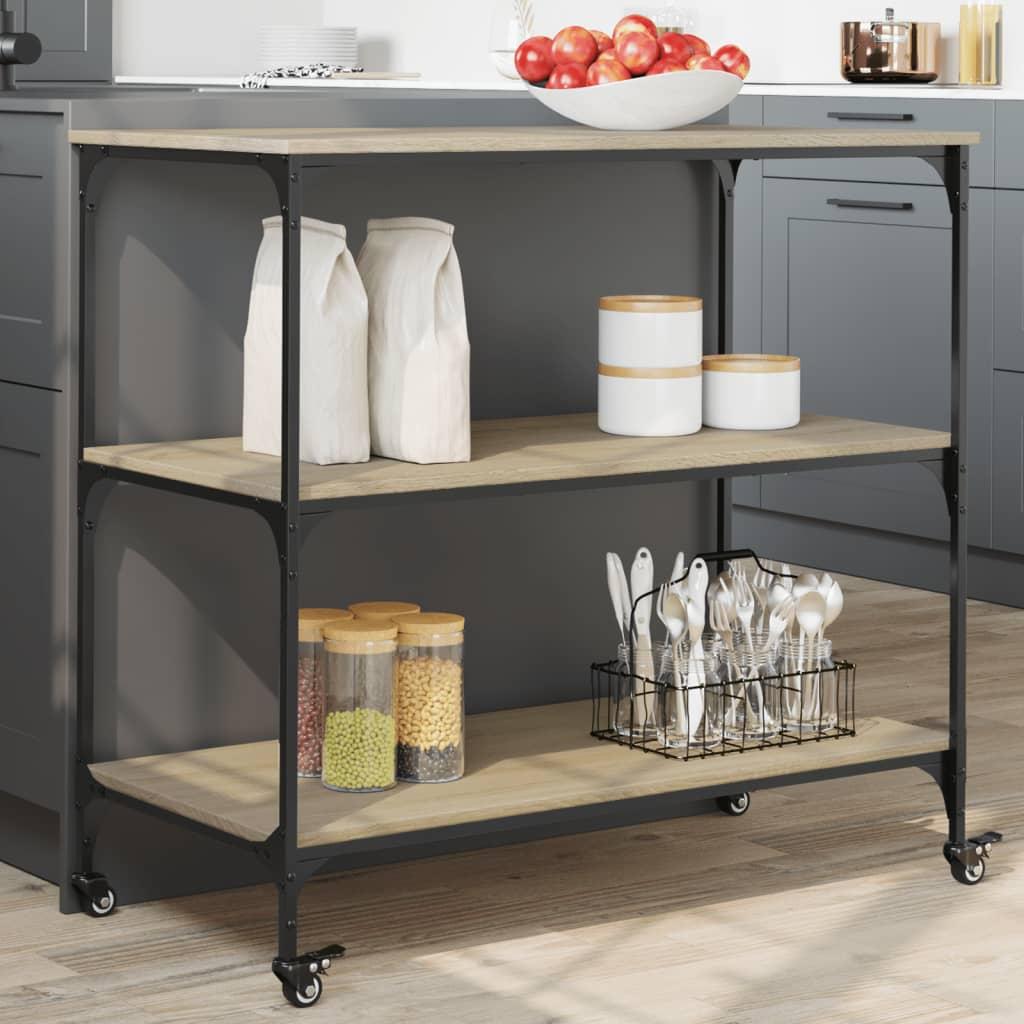 Køkkenvogn på hjul 102×50×95 cm - konstrueret træ i sonoma-eg