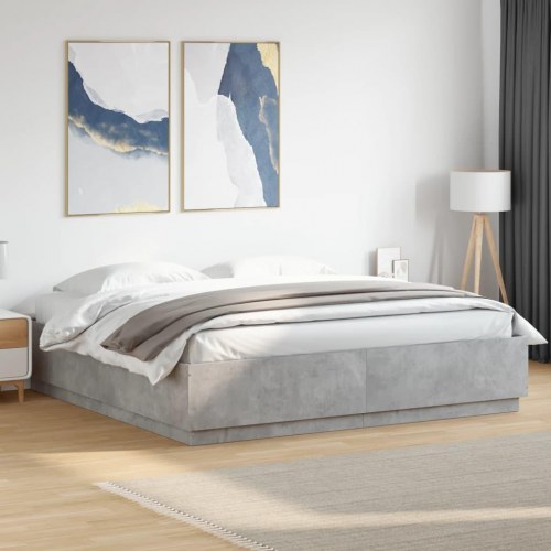 Sengeramme med LED-lys 200×200 cm - konstrueret træ, betongrå