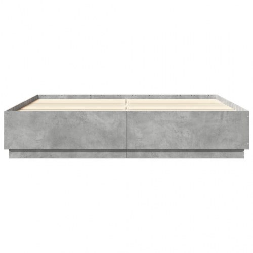 Sengeramme med LED-lys 200×200 cm - konstrueret træ, betongrå