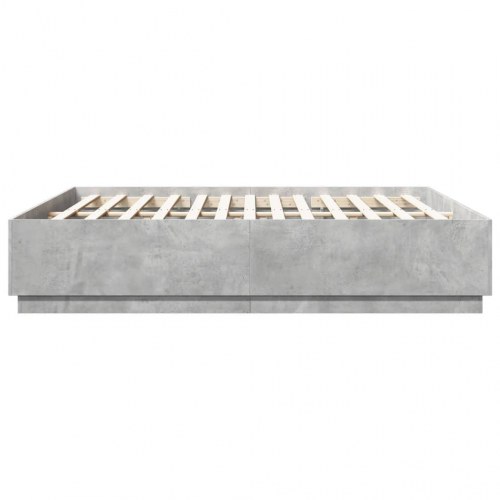 Sengeramme med LED-lys 200×200 cm - konstrueret træ, betongrå