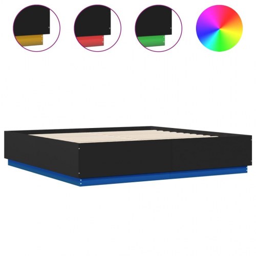 Sengeramme med LED-lys 200x200 cm - konstrueret træ, sort
