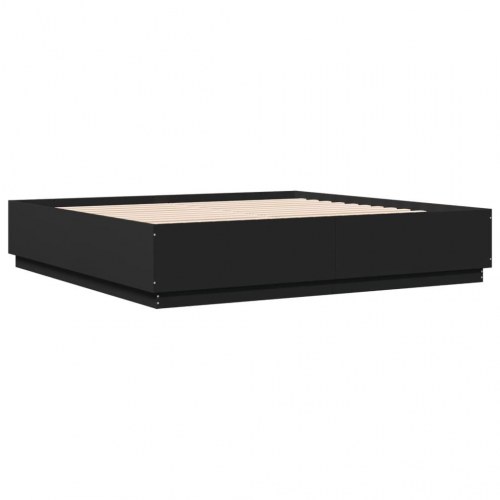 Sengeramme med LED-lys 200x200 cm - konstrueret træ, sort