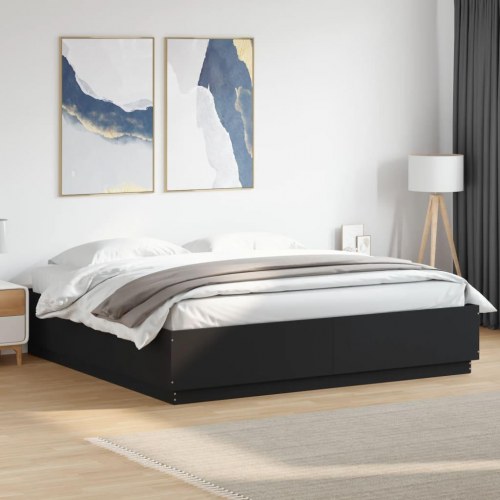 Sengeramme med LED-lys 200x200 cm - konstrueret træ, sort