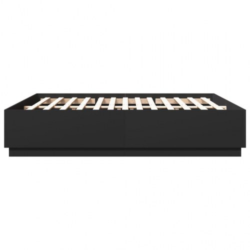 Sengeramme med LED-lys 200x200 cm - konstrueret træ, sort