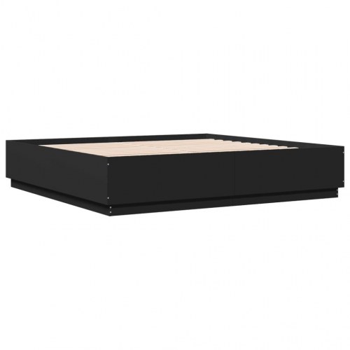 Sengeramme med LED-lys 200x200 cm - konstrueret træ, sort