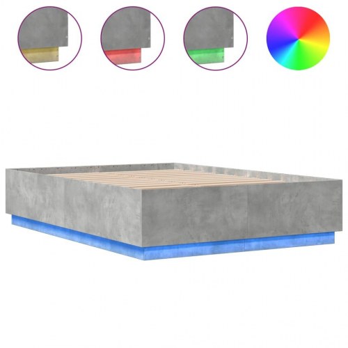 Sengeramme med LED-lys 160x200 cm konstrueret træ betongrå