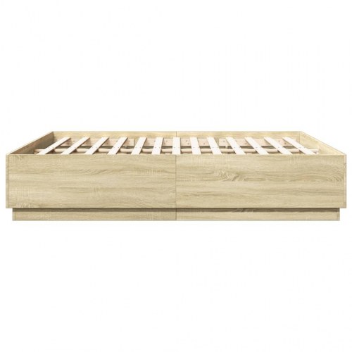 Sengeramme med LED-lys 180x200 cm konstrueret træ sonoma-eg