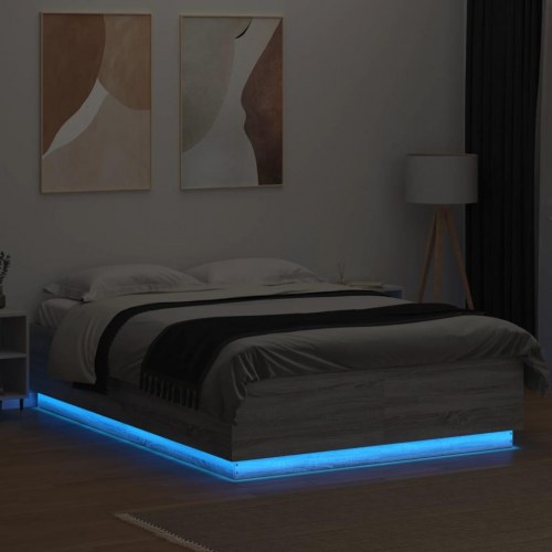 Sengeramme med LED-lys 120 x 200 cm - grå sonoma-eg