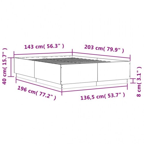 Sengeramme med LED-lys 140 x 200 cm - grå sonoma-eg