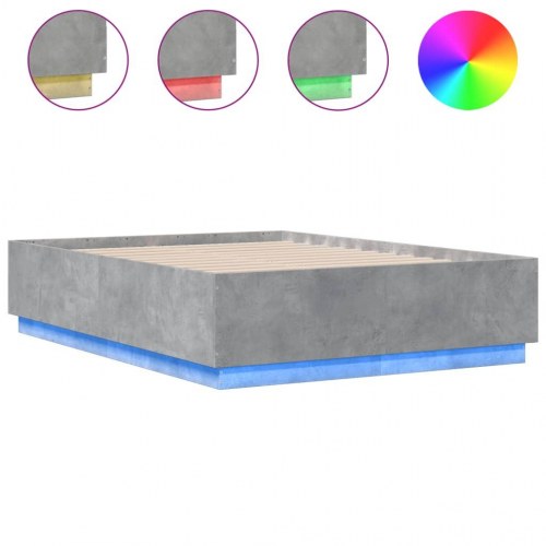 Sengeramme med LED-lys 120x190 cm konstrueret træ betongrå