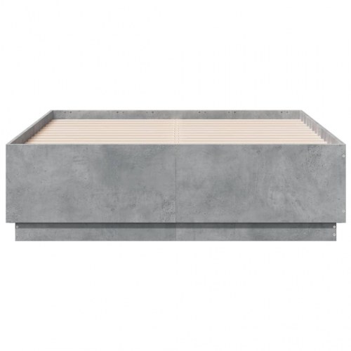 Sengeramme med LED-lys 120x190 cm konstrueret træ betongrå