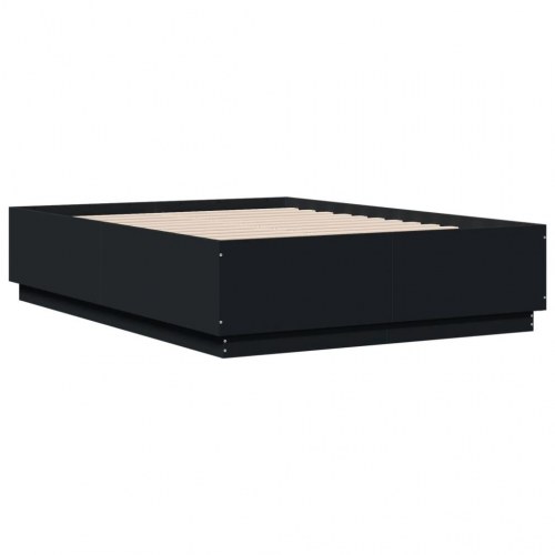 Sengeramme med LED-lys 120×190 cm - sort, konstrueret træ