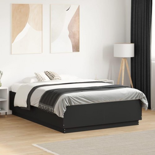 Sengeramme med LED-lys 120×190 cm - sort, konstrueret træ