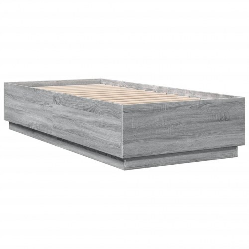 Sengeramme med LED-lys 90 x 200 cm - grå sonoma-eg
